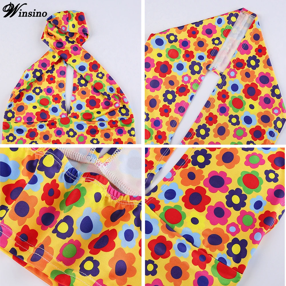 

Printed Floral Tube Top y2k Cross Halter Sexy Slim Camis Women 2021Summer Fashion Beach Holiday Navel Deep V Streetwear Tank Top