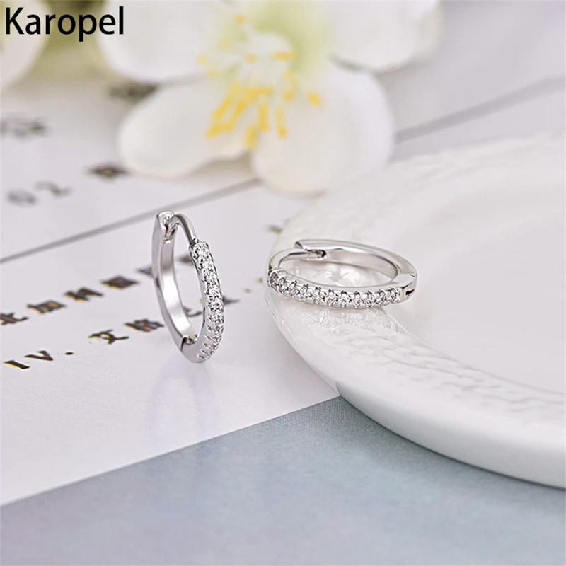 

Karopel 925 Sterling Silver Simple Single Row Zircon Hoop Earrings for Women Brincos Oorbellen Pendientes Jewelry