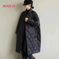 2021 mid length plus size padded jacket women winter new style rhombus quilted warm cotton padded jacket solid
