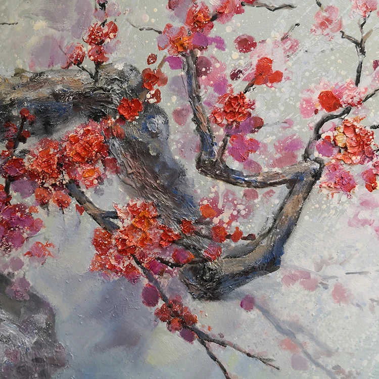 

original art old wintersweet plum blossom in blooming chinese tradtional style oil on canvas