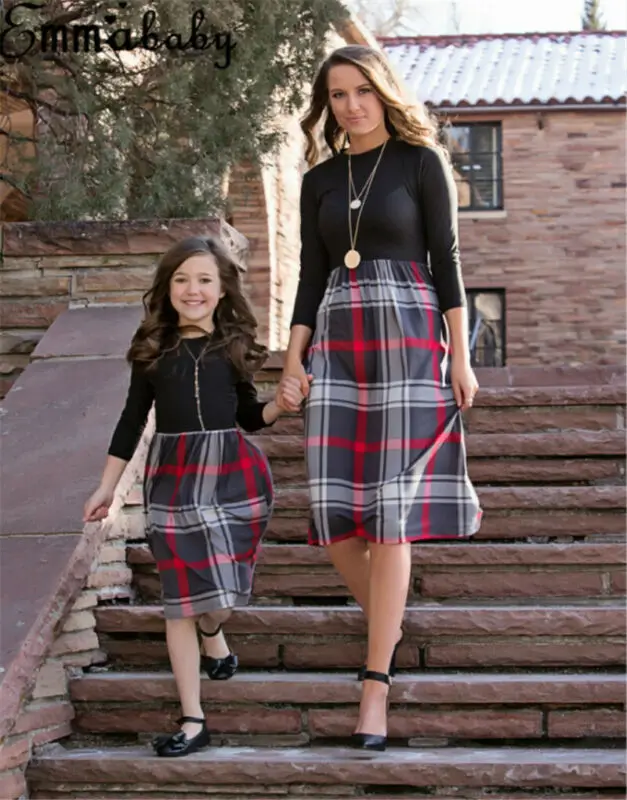 Hot Fashion Family Matching Outfit Mother and Daughter Clothes Dress Baby Girl Plaid dress Christmas | Женская одежда