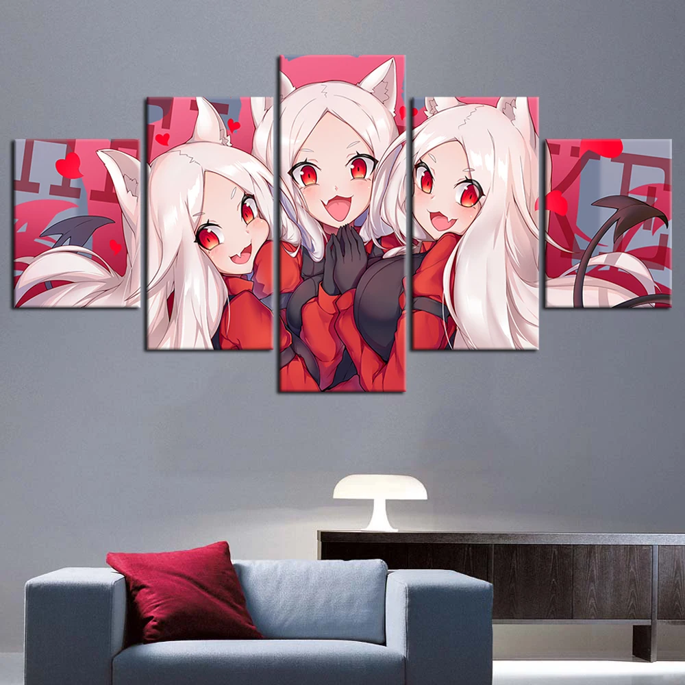 

5 Pieces Helltaker Game Oil on Canvas HD Home Decor Sofa Background Cover Poster Christmas Gifts Framework Modular