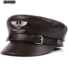 Кепка из натуральной воловьей кожи для мужчин и женщин, модная немецкая шапка в стиле милитари, головной убор капитана, тёмно-синие кепки в стиле милитари, Осень-зима 2021