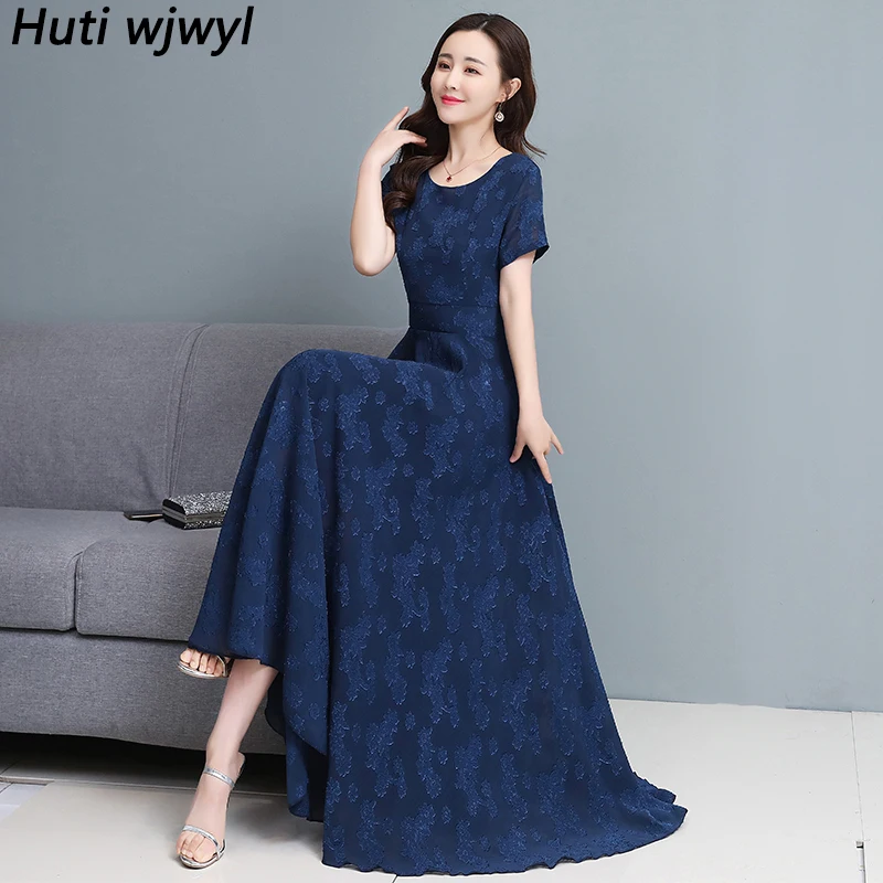 

Summer New Chiffon Beach Maxi Dress Elegant Women Party Sexy White Long Vestido 2022 Vintage Casual Black Jacquard Midi Sundress