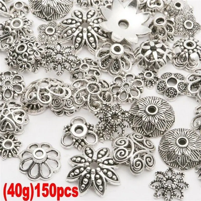

LNRRABC 50g/pack Mixed Tibet Silver Bead Caps Spacer for Jewelry Making Accessories