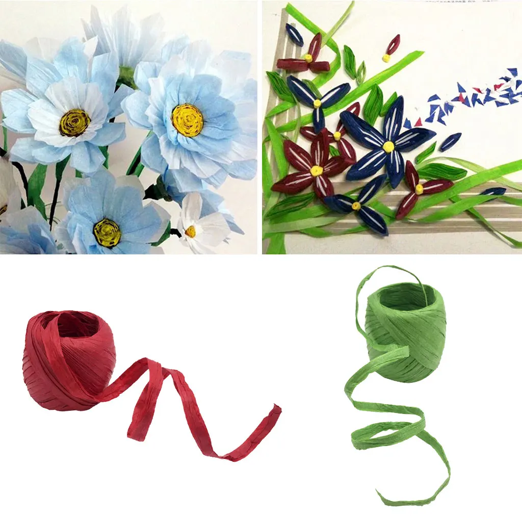 

2 Rolls Raffia Twine Raffia Paper Ribbon String Paper Gifts Packing Ribbon for DIY Crafts ( RED & GREEN), Each Roll 20 Meters