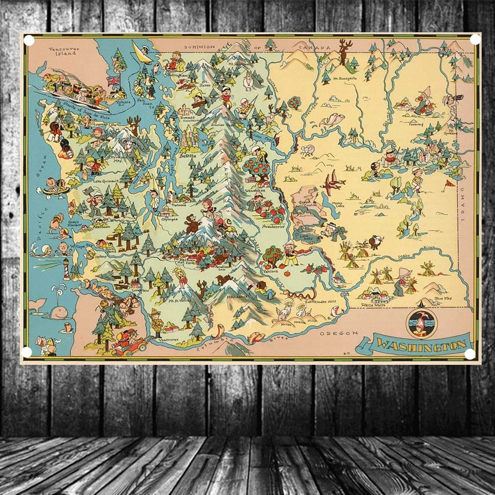 Гобеленовый плакат в стиле ретро с картой Вашингтона настенный художественный
