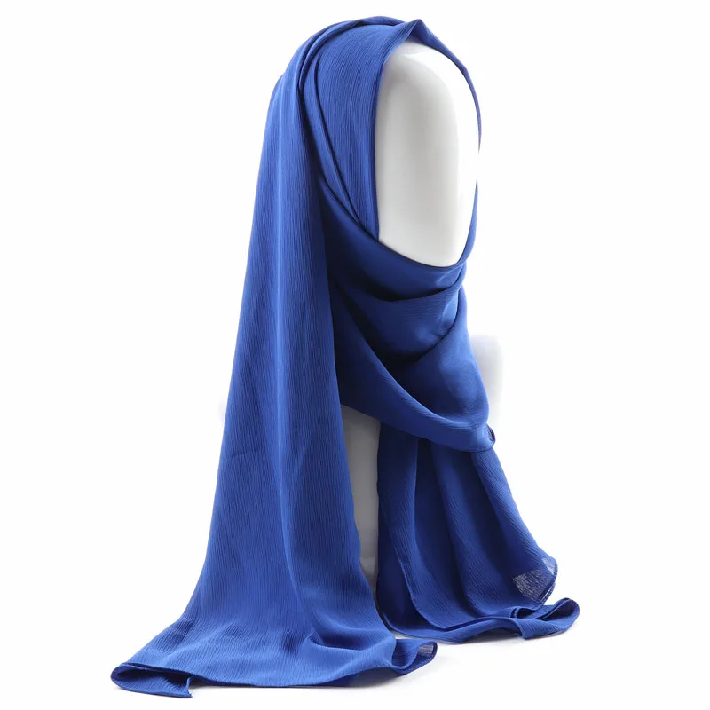 25 royal blue Цельный женский однотонный креп шифон хиджаб шарф Обертывания Мягкие Длинные ислам мусульманские платки crinkle шифон шарфы хиджабы - Цвет: 25 royal blue