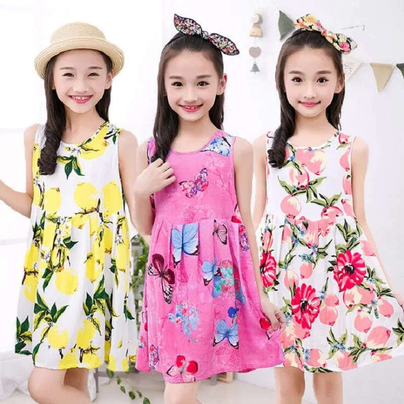 Summer Girls Dress Cotton Bohemian Floral Tunic Beach children kids casual Sundress For 4 6 8 10 12 14 Years Plus Size | Детская одежда