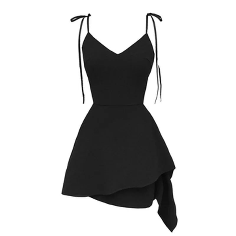 

Summer Gothic Punk Rock Black Dress Women Sexy Strap Sleeveless V Collar Lacing Side Lace Up A-line Female Slip Mini Dress