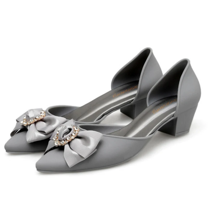 

Elegant Women Shoes Butterfly-knot Pumps Summer Drill Ladies Pointed Toe Shallow Jelly Shoes Low Heel Office Female Footwear