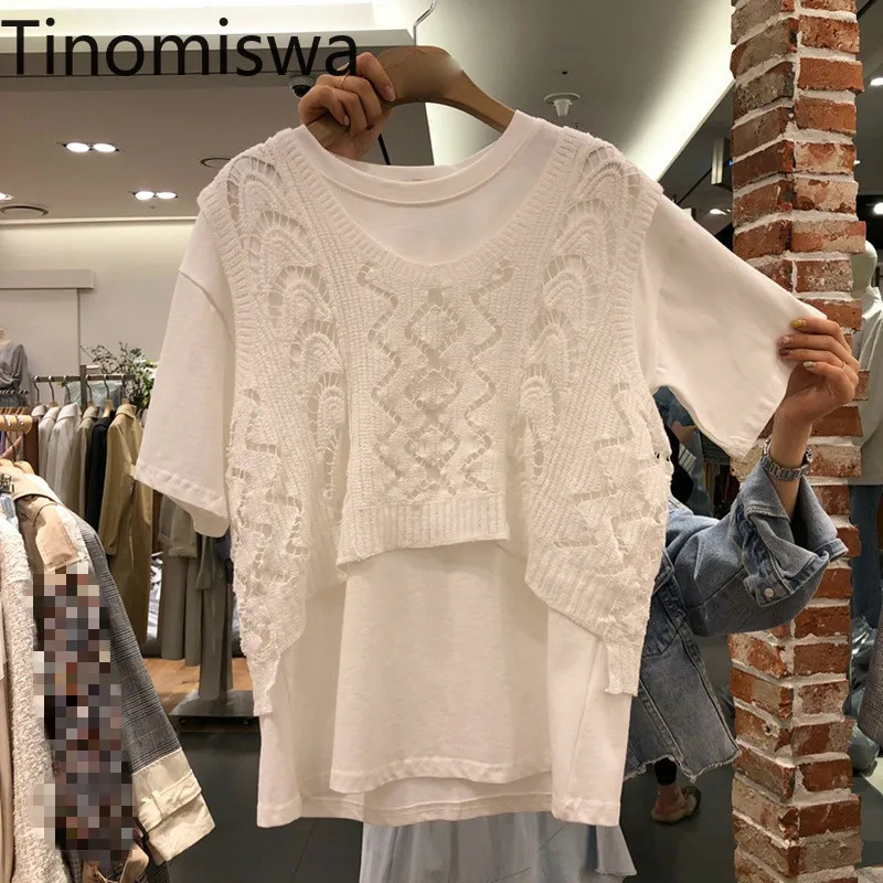 Женские футболки Tinomiswa модные корейские с круглым вырезом и коротким рукавом