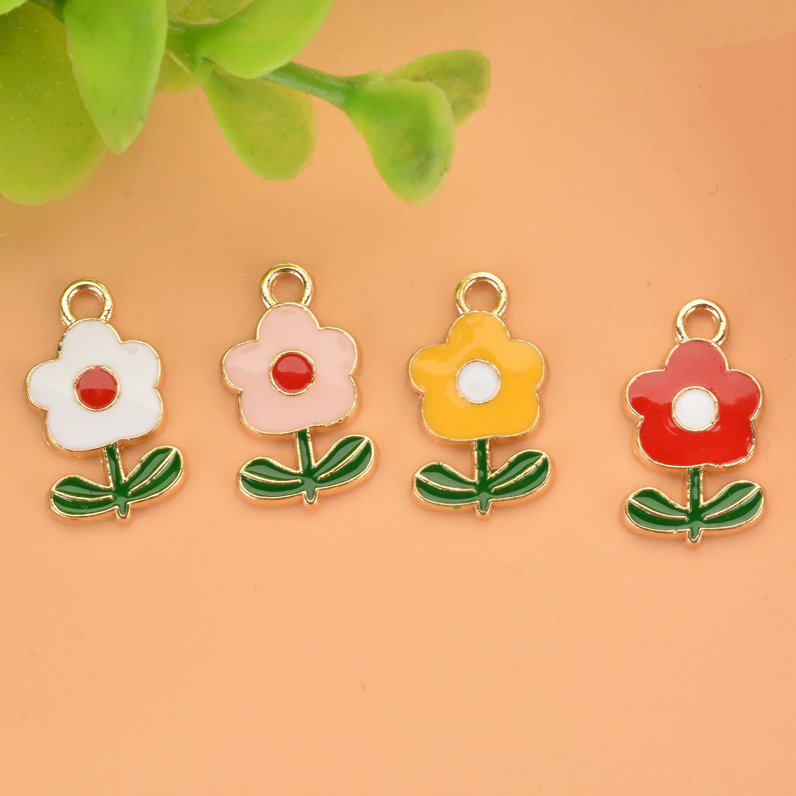 

10PCs Creative Enamel Flower Charm Pendant For Women Earrings Making Cartoon Girl Flower Series Necklace DIY Jewelry Accessories