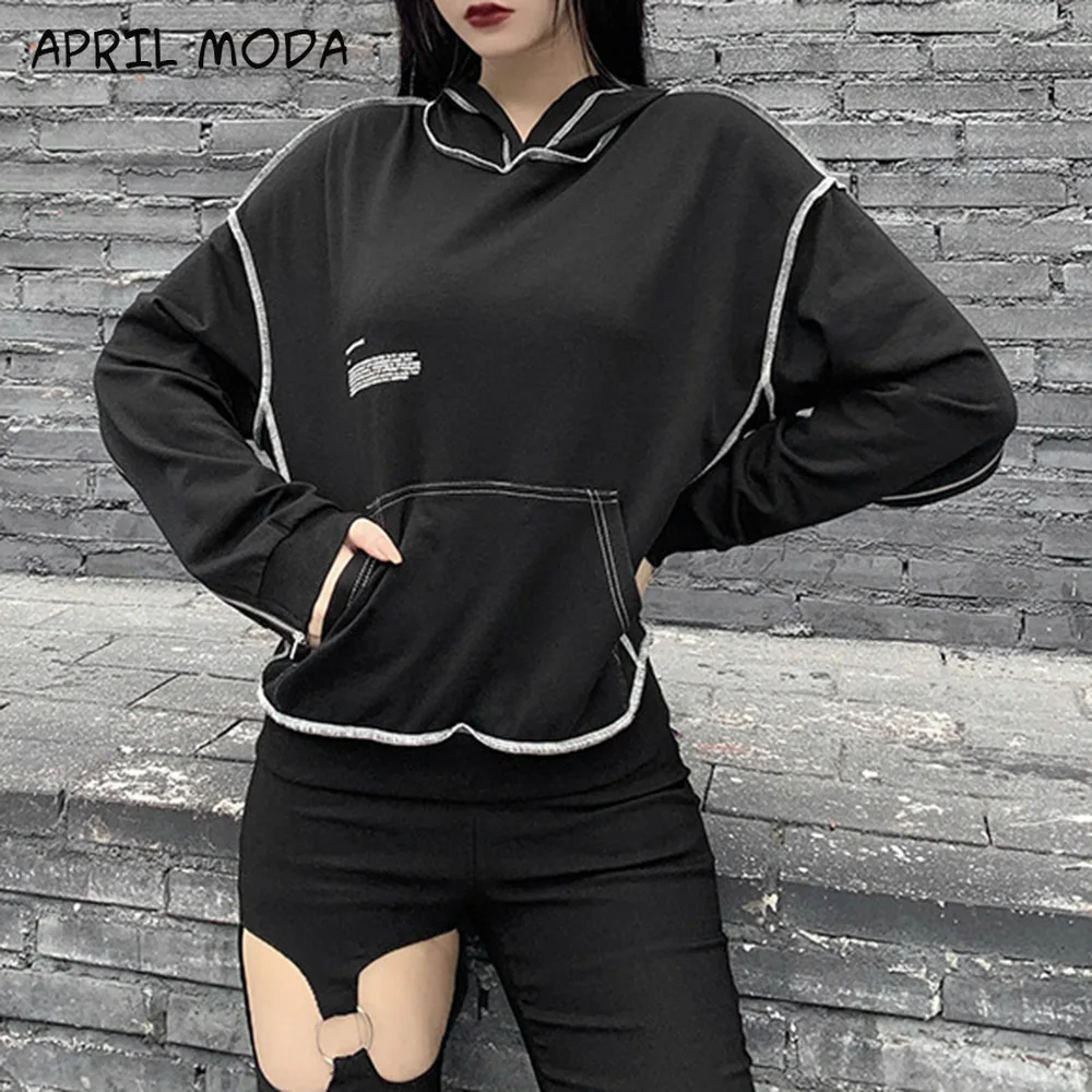 

Streetwear Darkness Print Gothic Hoodie Women Trend Hip Hop Casual Sweatshirt Hooded Tops Loose Black Spring Fall Retro Hoodies
