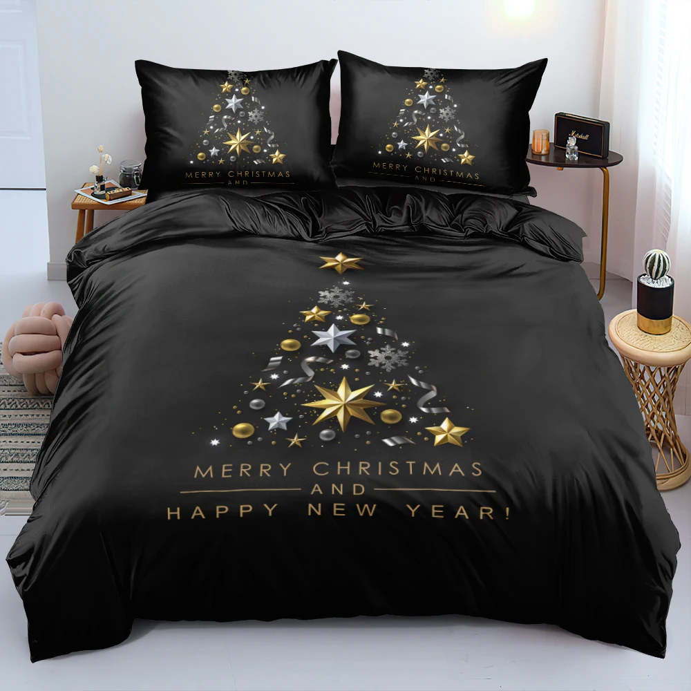 

3D Design Comforter Cover Sets Gold Star Christmas Tree Single Double Queen King Sizes Duvet Cover Pillow Shams Festival Style