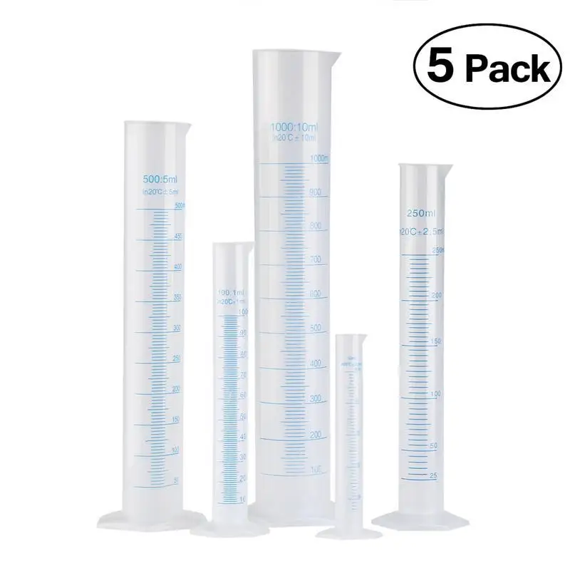 

PIXNOR 5pcs Transparent Measuring Plastic Graduated Cylinder 50ml / 100ml / 250ml / 500ml / 1000ml