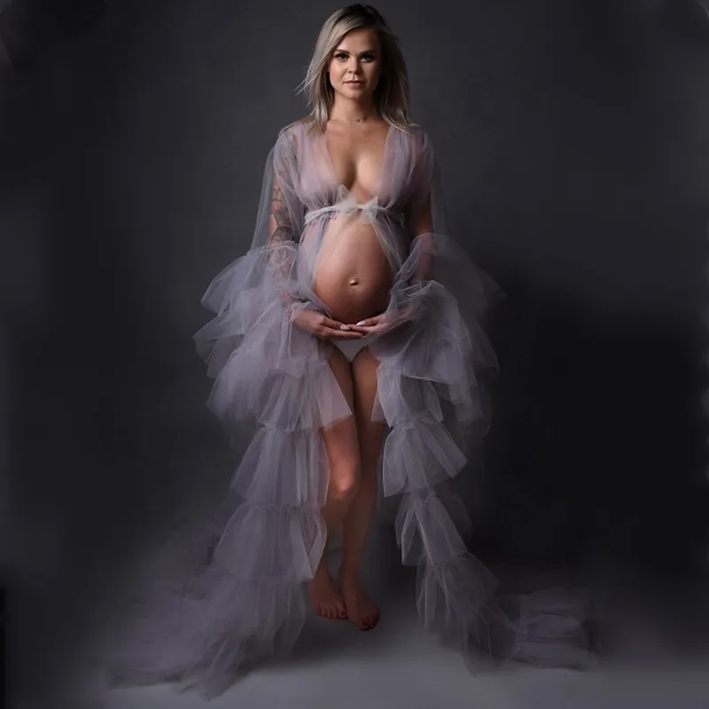 Tulle Maternity Photography Cake Dress Pregnancy Photo Shoot Tulle Long Dress Full Sleeve Free Size