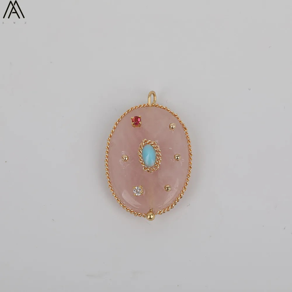 

Fashion Women Oval Pink Quartz Crystal Beads Gold Bails Necklace Pendant Women Quartz Crystal Earrings Making JD-23AMAF