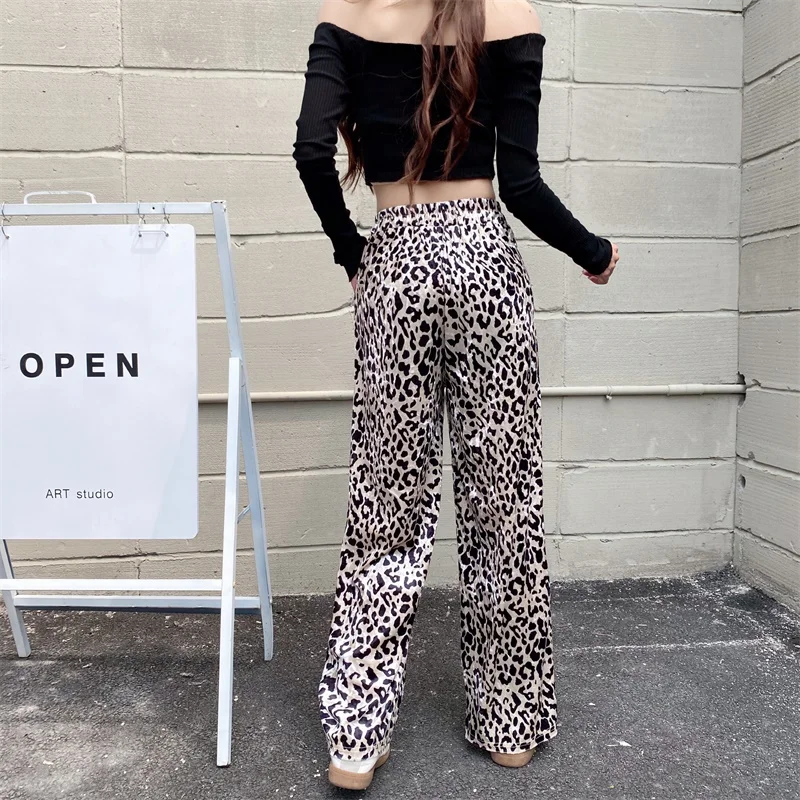 

M-4XL Fashion Casual Pants 2021 New High Waist Leopard Print All-match Large Size Wide Leg Pants Pants
