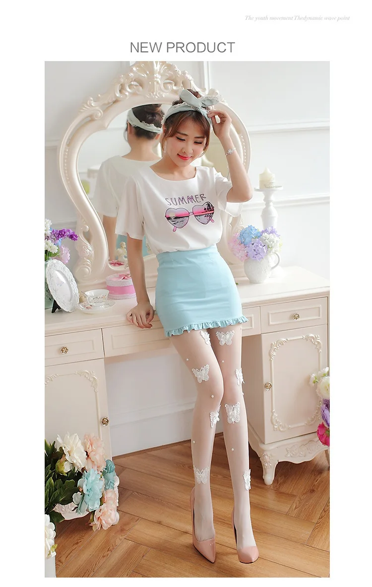 Autumn Winter Pantyhose Women Sweet Princess Embroidered Nails Beads Stockings Sexy Black Transparent Arbitrary Shearing Tights