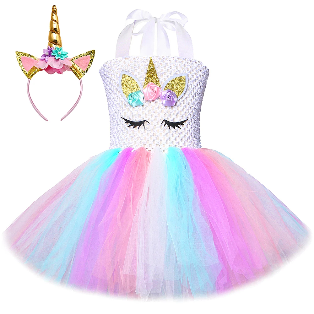 

Pastel Unicorn Tutu Dress for Girls Princess Unicorn Birthday Costume Kids Girl Halloween Christmas Dress Outfit with Headband
