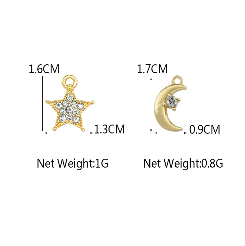

10Pcs Charms Moon Star Gold Silver Color Mini Shiny Rhinestone Pendants For Jewelry Making DIY Earrings Necklace Crafts Supplies