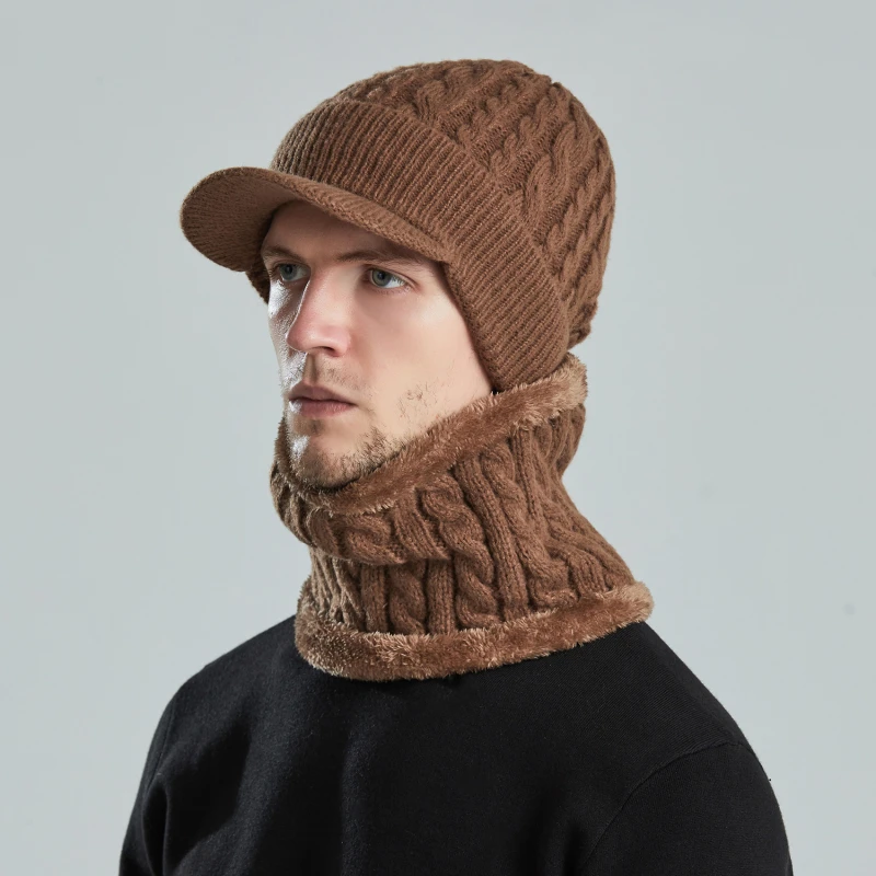 

Зимний комплект из шарфа 2022, теплая вязаная шапка, шапка, Манишка, теплая зимняя шапка и шарф с толстой флисовой подкладкой для мужчин, женщи...