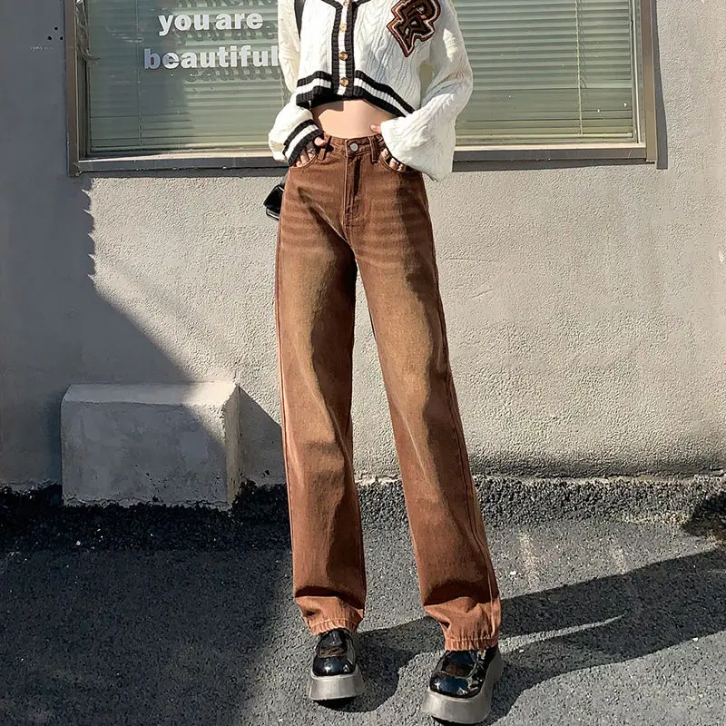 

Новые мешковатые джинсы, женская одежда, повседневные Стрейчевые прямые широкие брюки, женские джинсовые брюки, уличная одежда, винтажные К...