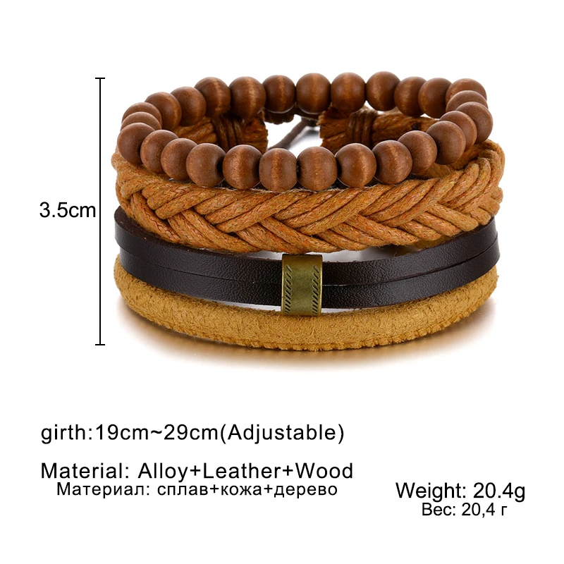 

IFMIA Retro Vintage 4 Pcs/set Multi-layer Beaded Leather Bracelets Men Charm Wood Bangle 2019 Fashion Party Wedding Jewelry Gift