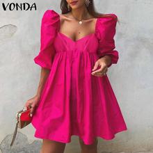 Vestidos Vonda-vestido corto holgado de verano con manga abombada para mujer...