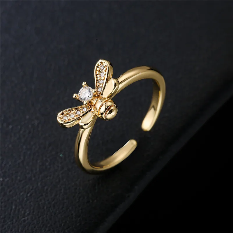 Fashion Gold Color Cute Bee Open Ring For Women Girl Simple Style CZ Party Jewelry Female Accessories