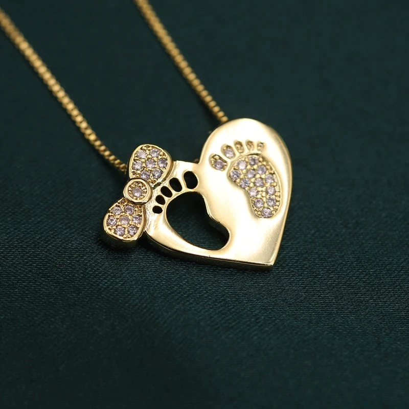 Ожерелье с кулоном в виде следов ребенка для женщин милая цепочка золотого цвета