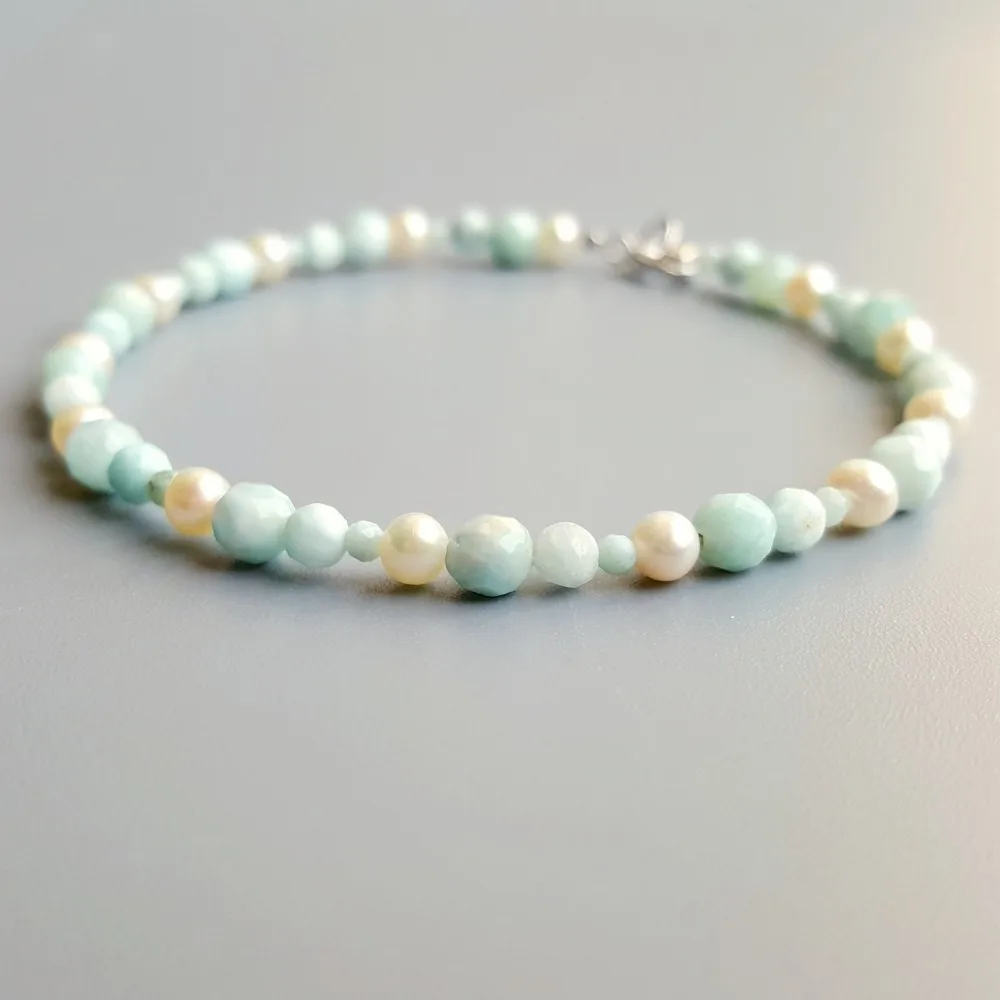 LiiJi уникальный натуральный пресноводный жемчужный браслет Larimar из стерлингового