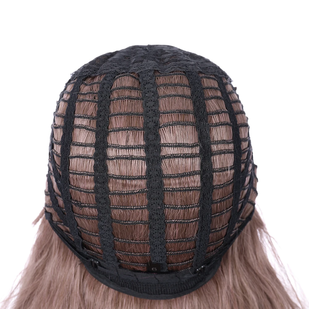 

Long Wave Brown Ombre Daily Nutural Synthetic Wigs With Bangs For White Women Party Hair Heat Resistant Cosplay Wavy Fiber Wig