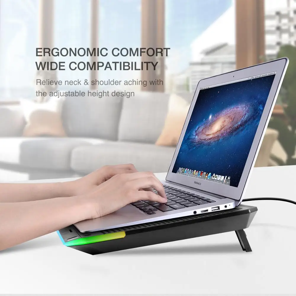 HAVIT RGB Laptop Cooling Pad for 15.6-17 Inch with 3 Quiet Fans and Touch Control Pure Metal Panel Portable Cooler | Компьютеры и офис