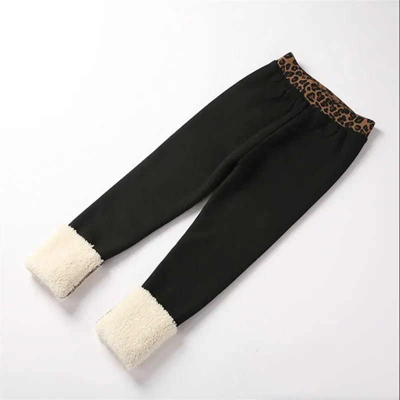 Mallas de terciopelo de oveja para ni&ntilde;a, pantalones c&aacute;lidos con estampado de leopardo coreano-3