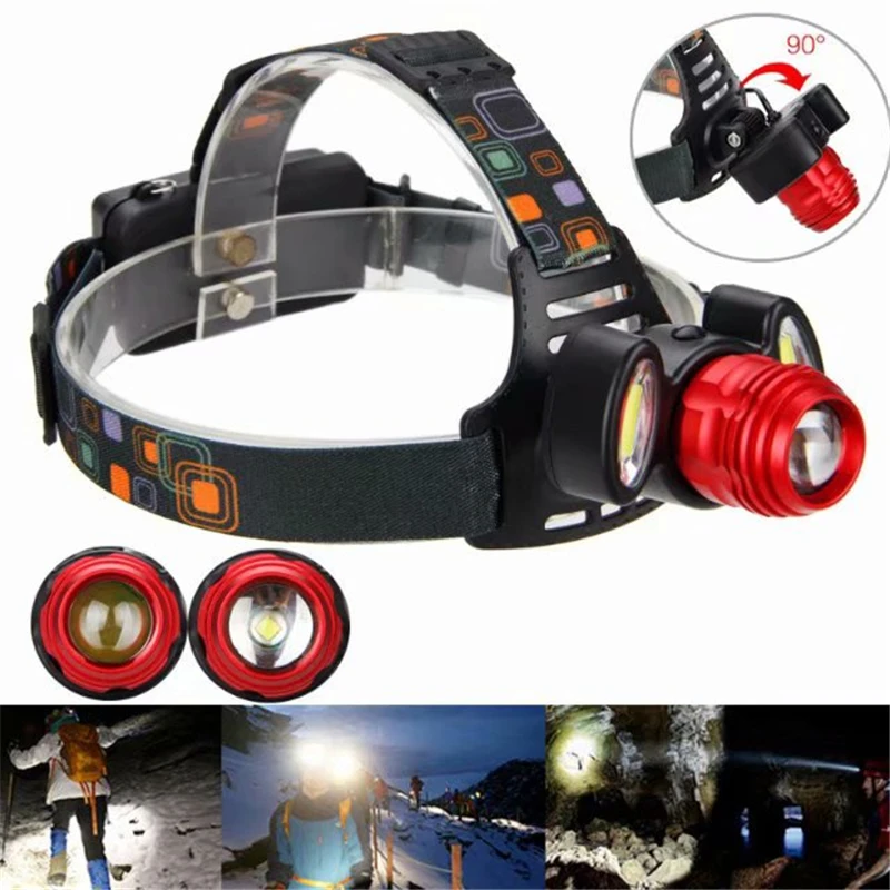 

New zoomable Headlight Head Lamp Flashlight Rechargeable Torch Camping Hiking Night Fishing running riding Light T6+2COB-beads
