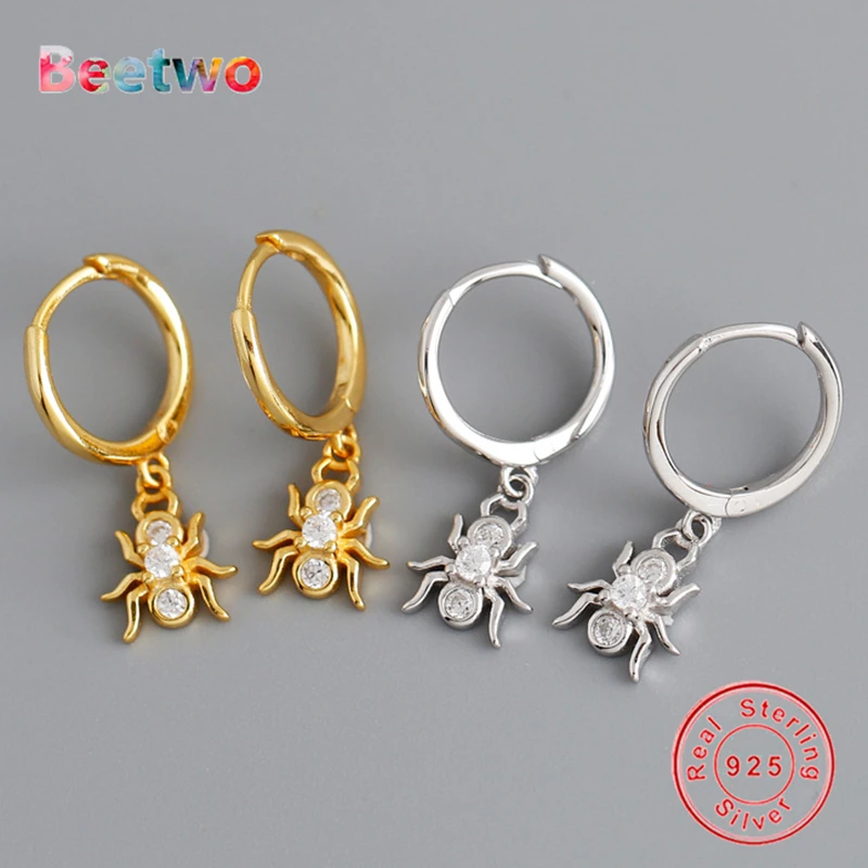 Серьги-кольца 100% Стерлинговое Серебро 925 пробы циркониевые серьги в виде паука