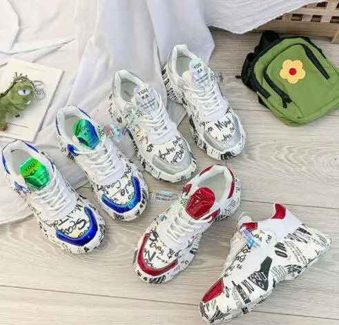 Кроссовки женские на платформе толстая подошва круглый носок повседневная обувь