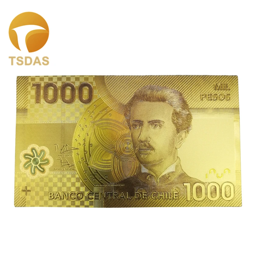 Золотая банкнота 24 карата редкая Чили 1000 песо Банкнота с покрытием коллекция