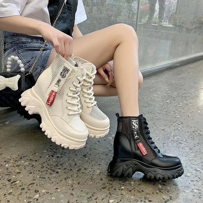 

Martens Boots Women's Summer Thin Breathable Ankle Hollow-out 2021 New Height Increasing Insole Mesh Surface Women's Mesh Shoes
