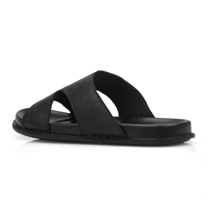 Новинка модные мужские тапочки из натуральной кожи нескользящие домашние