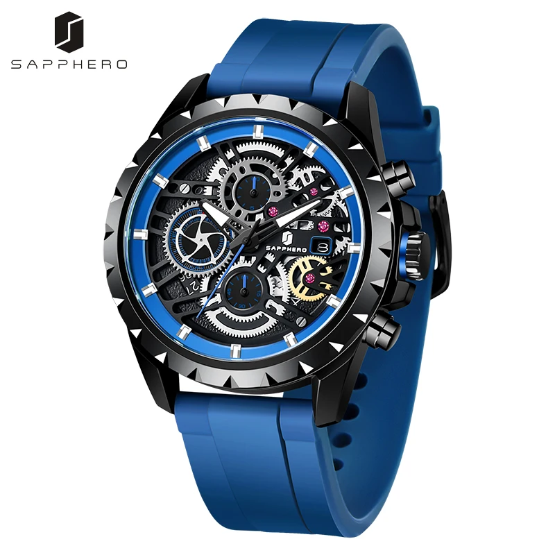 Часы SAPPHERO Мужские кварцевые с силиконовым ремешком водостойкие до 100 м|Мужские