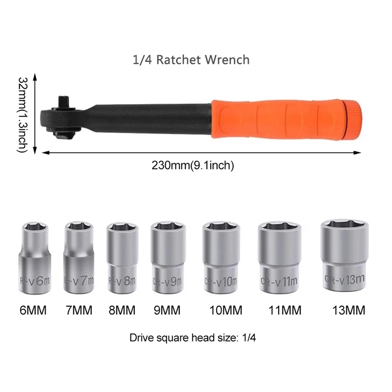 

8Pcs Maintenance Car Repair Strong Professional Multifunctional Universal Fast Ratchet Socket Wrench Set Hexagon Sleeve