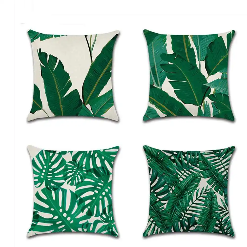 

Linen Cushion Cover Decorative Nordic Style Pillowcase Tropical Botanic Leaves 45*45cm Banana Leaf Pillow Case