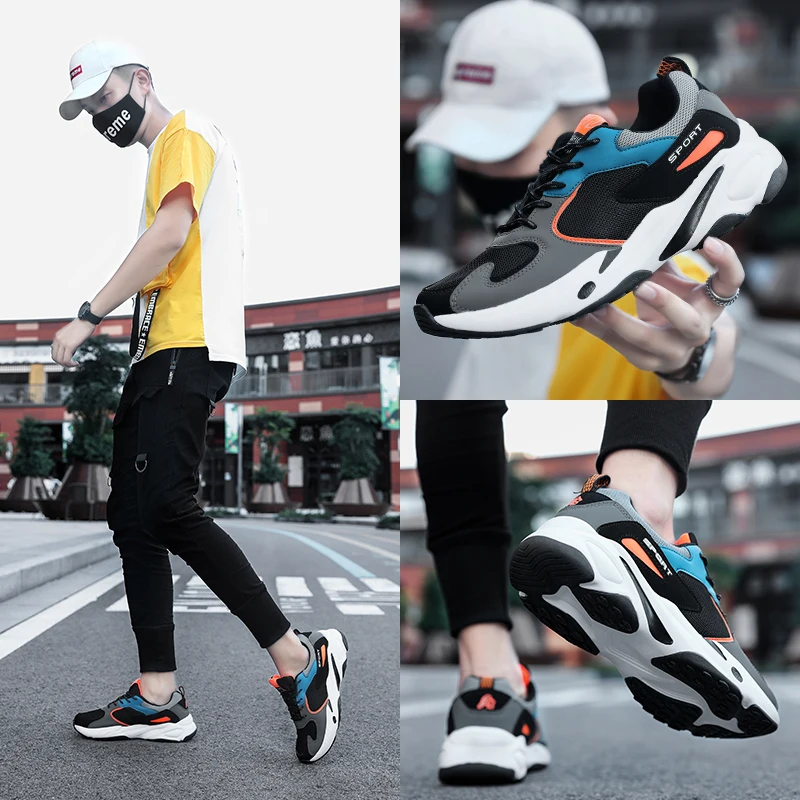 Новинка мужские кроссовки на толстой подошве дышащая сетчатая спортивная обувь