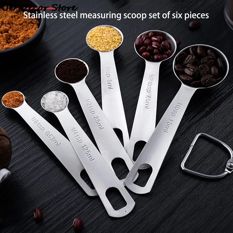 

Multipurpose Food-grade Stainless Steel Measuring Spoon Coffee Powder Spice Measure Scoop 6pcs/set Kitchen Baking Tools