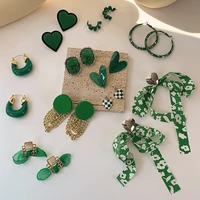 mengjiqiao korean vintage green oil glaze heart drop earrings for women geometric flower fashion pendientes party jewelry