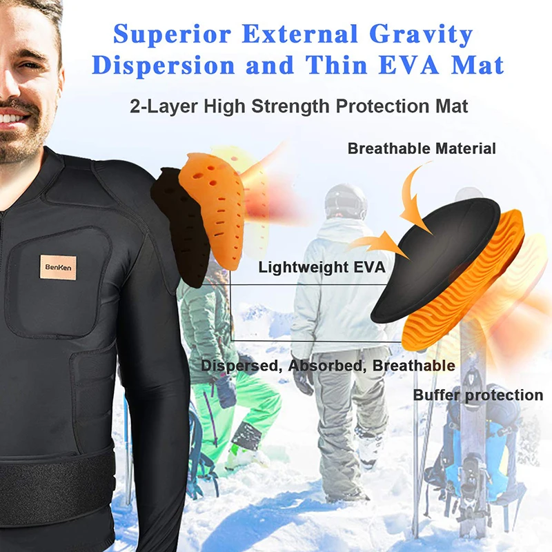 БенКен Лыжные спортивные рубашки с антиколлизионной защитой Ultra Light Protective Gear Outdoor Armor Spine Back Protector.