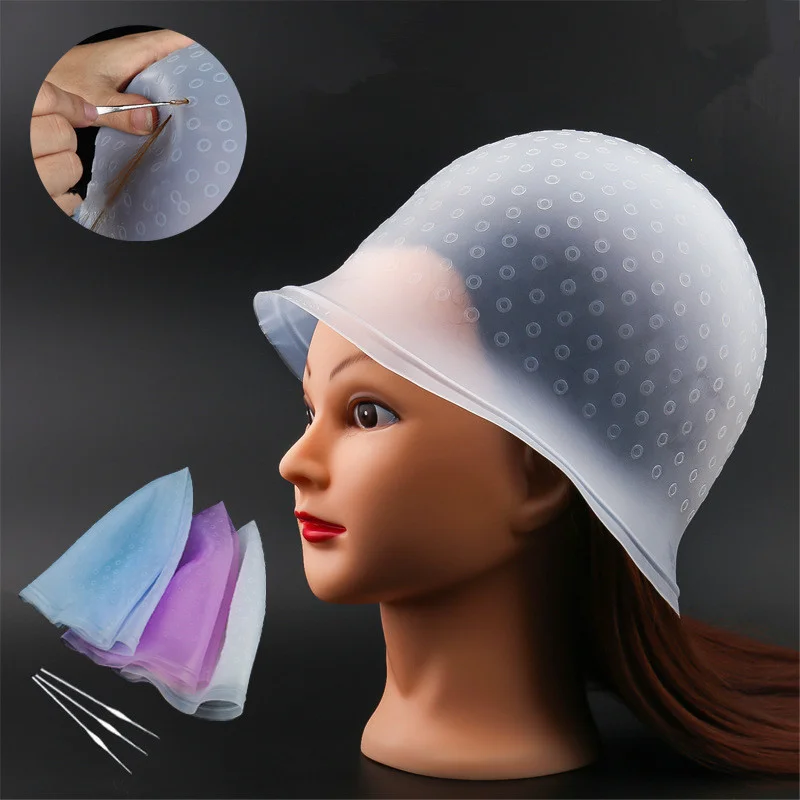 1Set Reusable Hair Colouring Highlighting Dye Cap Highlight Hat with Hooks Frosting Tipping Color Styling Professional Tool